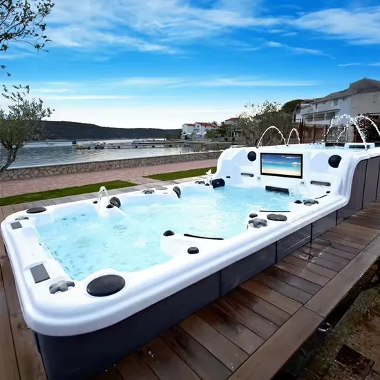 Sunrans Luxury Dual Zone Swim SPA Ergonomic Acrylic Swimming Pool with Infinity Edge for Backyard Resorts 